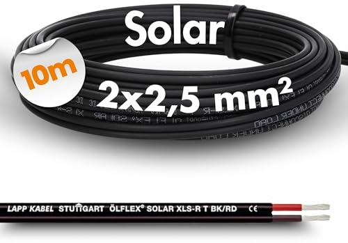 10 metri di cavo solare Lapp ÖLFLEX SOLAR XLS-R T 2X2,5mm² BK/RD cavo solare gemello | Filo di rame stagnato, isolamento reticolato resistente ai raggi UV e agenti atmosferici, ideale per moduli ed inverter.