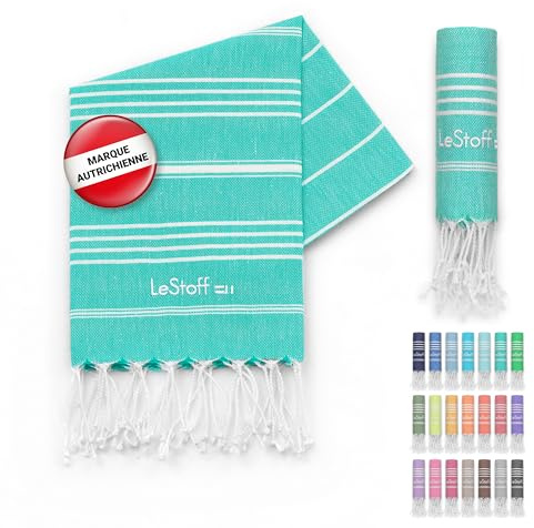LeStoff Hamamtuch Gästehandtuch, 100% Bio-Baumwolle, 50x100 cm, Türkis | Handtuch für Bad, Gesicht, Sport, Reise, Camping – vorgewaschen, nachhaltig, leicht, kompakt, saugstark und schnelltrocknend
