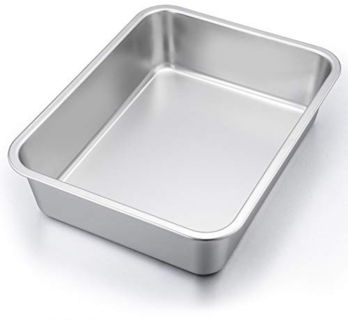 P&P CHEF Lasagna Pan, Rectangular Cake Pan Roaster Pasta Baking Cookie Sheet Pans Stainless Steel, Heavy Duty & Durable, Oven & Dishwasher Safe, 12.7 L x 3.2 H