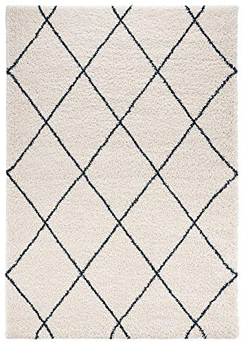Känn hög lugg vardagsrumsmatta mjuk fluffig lång lugg lurvig flokati diamantmönster för vardagsrum kök hall eller sovrum gräddfärgad bensin 80 x 150 cm