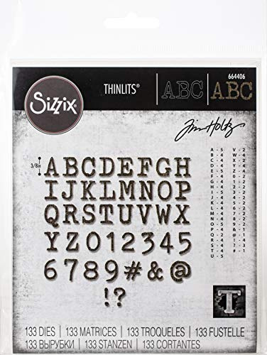 Sizzix Thinlits Stanzschablonen 123 Stk 664406 Elegante alphanumerische Großbuchstaben von Tim Holtz, Mehrfarben, Einheitsgröße
