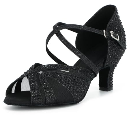 Syrads Zapatos de Baile Latino para Mujer Salsa Tango Bachata Vals con Pedrería Zapatos de Baile de Salón Suela Blanda 1050