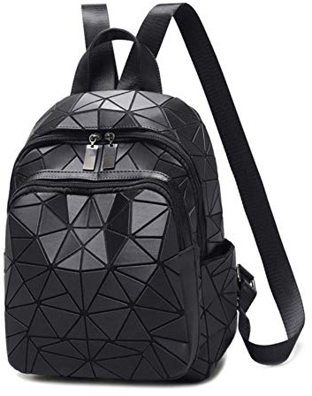 UKKD borsa da scuola Luminose Geometrici Donne Plaid Zaini Moda Pieghevoli Studente Gloss Holographic Femminile Borsa Da Viaggio,Nero