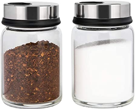 aiface 2 Stück Gewürzgläser mit Drehdeckel, Gewürzdosen aus Borosilikatglas 150 ml, Gewürzstreuer mit 4 Arten von Gewürzlöchern für Gewürze oder Kräuter in der Küche oder Grillen im Freien