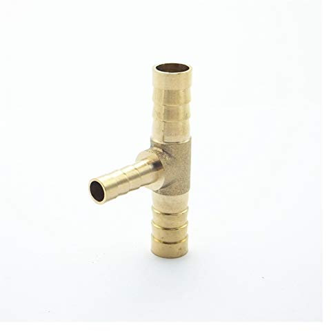 Pangyoo PYouo-Messing Schlauchverbinder T Typ Reduzierung Schlauchkupplung Messing Barbed Rohr Rohrfitting, Stecker-Adapter 4mm 5mm 6mm 8mm 10mm 12mm 14mm 16mm, Dickes Material (Color : 10 8 10mm OD)