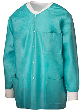 TRONEX Green Disposable Lab Jackets, Unisex Hip-Length Disposable Jackets with Long Sleeves (50, Medium)