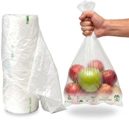 PAMPOLS 250 Sacchetti Rotolo Trasparenti Biodegradabili e Compostabili | Adatto per alimentare e trasportare qualsiasi tipo di prodotto | Misura 35x45 cm