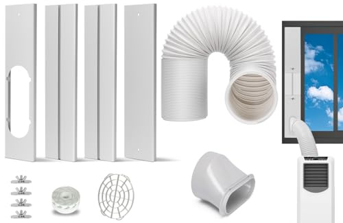 Portable AC Window Kit with Exhaust Hose, Air Conditioners Kits Parts Adjustable Window Seals for Sliding Window, Vertical Sliding AC Vent Kit with 5.9” Round Coupler