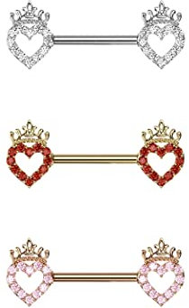 beyoutifulthings Brustwarzen-piercing Zirkonia Pavé Herzen Krone Silber Gold Roségold Brust-piercing Nippel-piercing Chirurgenstahl Stab 14-mm