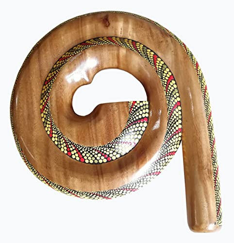 Wogeka - Beau Didgeridoo rond - Sculpture en bois comme idée cadeau d'anniversaire Noël pour décoration murale instrument de musique fait main (rouge-jaune)