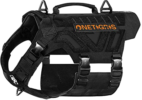 OneTigris X Armor Taktisches Hundegeschirr, Sicherheitsgeschirr mit Vollmetallschnalle und D-Ring, Hochpräzises Laserschneiden, Brustgeschirr mit 2 Griffe Hundeweste für Große/Mittlere Hunde