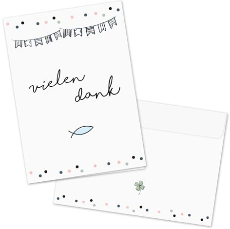 younikat Danksagungskarten mit Umschlägen im Konfetti Design - im 20er Set - DIN A6 Format - Geburtstag Kindergeburtstag Kommunion Konfirmation - Hochkant gefaltet - dv1157