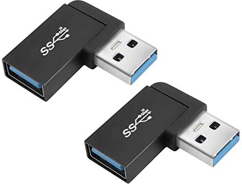QIANRENON USB 3.1 90 degrés Angle Adaptateur 10Gbps USB 3.1 mâle vers Femelle Gauche Angle L Forme Connecteur USB A3.1 donnée Transfert Convertisseur Coupleur, 2Pcs (Angle Gauche Coude latéral)
