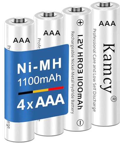 KAMCY Batterie AAA ricaricabili con 1200-1500 cicli, Pile Ricaricabili AAA Ni-MH, Ad Alta Capacità 1100mAh, Confezione da 4