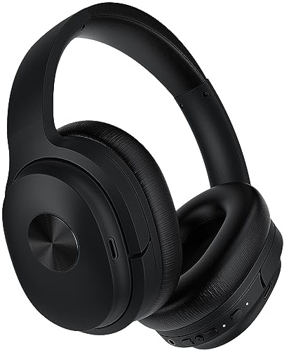 phonicgrid SE7 Hybrid Active Noise Cancelling Over Ear Headphones, ENC Calls, Deep Bass, Bluetooth 5.2, 30H Playtime, Jet Black