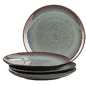MÄSER 935131 Serie Teona, 4er Set Dessertteller mit grün-brauner Reaktivglasur, 4-teiliges Dessertteller-Set aus Keramik in modern dezenter Coupe-Form, Steinzeug