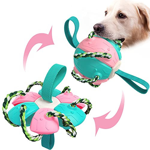 Addcean Pelotas de juguete para perros con cuerdas de masticar, bola de platillo volador para mascotas, juguete interactivo para perros para tirar de la guerra, el mejor regalo para perros pequeños y