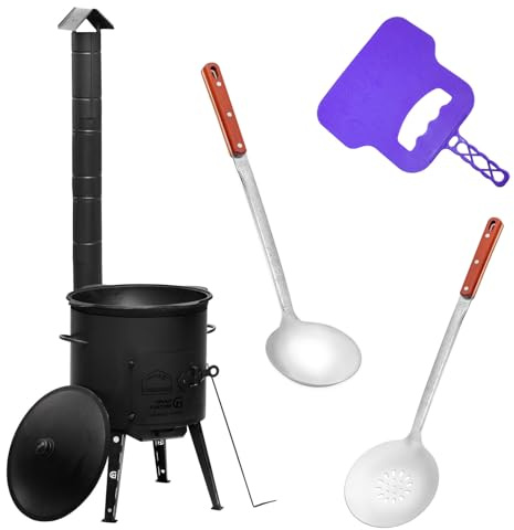 Ø40 Uchag 2mm stahl Utschak mit Abzugsrohr 12L Kazan Eben Grillfächer Schaumkelle Suppenkelle Utschak Utschag Kasan Feldküche Außenküche Eintopfofen Gulaschkanone