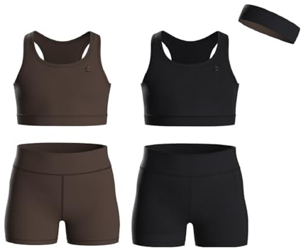 Essenclo Girls Clothing Athletic Sets Sleeveless Crop Tank Tops & Bike Shorts Cheer, Gymnastics, Volleyball Size 3-16 (5 Pcs) - E2108 - Set-7-7-8