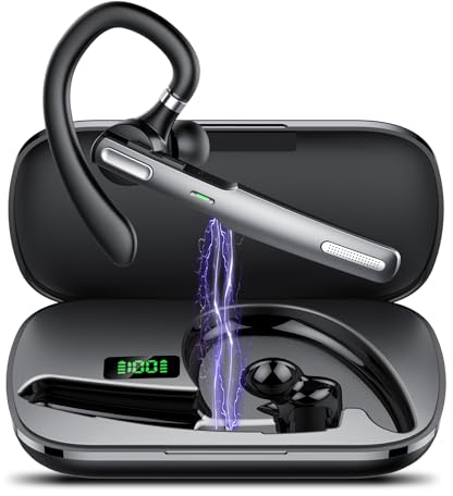Bluetooth Headset V5.3 mit Dual Mic Geräuschunterdrückung, 100H Stunden Sprechzeit, Headset Kabellos mit LED Ladecase, In-Ear Headset Handy mit für Autofahren/Business/Büro
