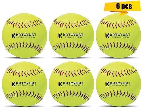 KRTOYUST Softbollboll, 11 tum och 12 tum officiell storlek softbollar perfekt för övningsträning – följer officiell storlek och viktstandard (6 softbollar, 28 cm)