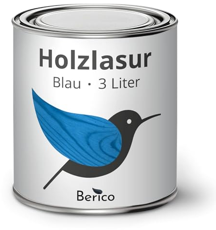 Berico Holzlasur - Blau - 3 Liter Lasur - Wetterfeste Holzschutzlasur für Innen und Außen - Holzschutz, Wetterschutz und UV-Schutz