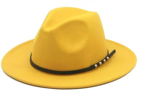 WOYUANSHA Cowboyhüte Modischer Fedora-Hut Mit Gürtel Für Herren Und Damen Filzhut Gelb