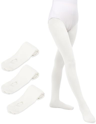 MYSSUCI 3 Paare Ballettstrumpfhose 90 Den Tanzstrumpfhosen für Mädchen Kinder und Damen (Weiß，M)