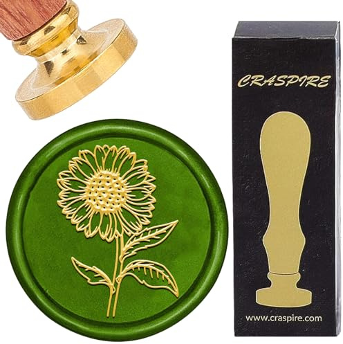 craspire Siegelstempel Aus Wachs Mit Sonnenblumenmotiv 30mm Abnehmbarer Messingkopf Mit Blumenmotiv Und Vintage Retro Holzgriff Siegelstempel Aus Wachs Für Hochzeiten Valentinstag Geburtstage Partys