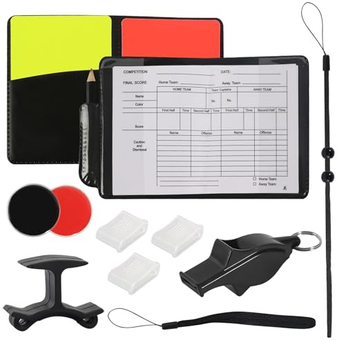 BELIHOME Schiedsrichter Set, Fußball Schiedsrichter Karten mit Metall Schiedsrichter Pfeife Rot Gelb Schiedsrichter Karte Tasche Punktebuch Wählmarke für Fußballspiel Schulsport Sport