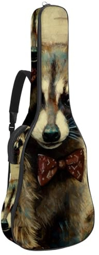 Wasserdichte Gitarrentasche mit Taschen und Schutzfutter, passend für 40/41/42 Zoll Gitarren, Vintage Waschbär Muster, Mehrfarbig Nr. 05, 42.9x16.9x4.7 in, Gitarrentasche