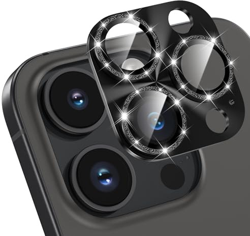 HWeggo pour iPhone 15 Pro/iPhone 15 Pro Max Protection Objectif Caméra Arrière,Film en Verre Trempé 9H Ultra HD,All-in-one-Aluminiumlegierung,NOIR