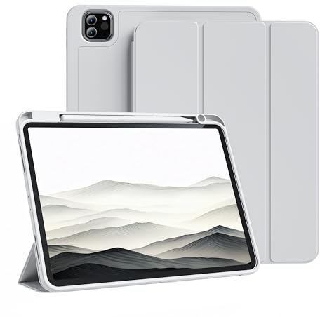 GKABXY Étui pour iPad Pro 11 Pouces 4e / 3e / 2e génération 2022/2021/2020 avec Porte-Crayon, Dos en TPU Souple, étui de Protection Fin et Antichoc, Auto Sleep/Wake, Gris