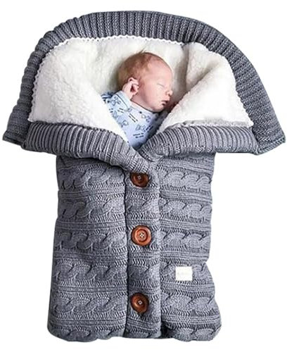 Liemuao Winterfußsack, warm, für Babys, Fußsack, Decke, Kinderwagen, Babyschlafsack, Sherpa-Futter, Fußsack, Winter, geeignet für Babys von 0-6 Monaten (Grau)