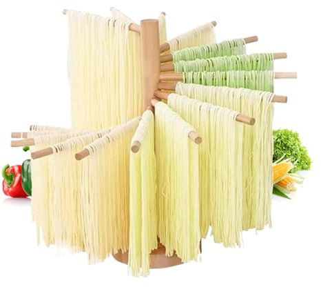 FantasyDay Pasta Drying Rack Collapsible, Wooden Pasta Rack with Removable Rod for Flexible Homemade Fresh Pasta Noodles, Spaghetti, Fettuccine - Easy to Clean and Assemble