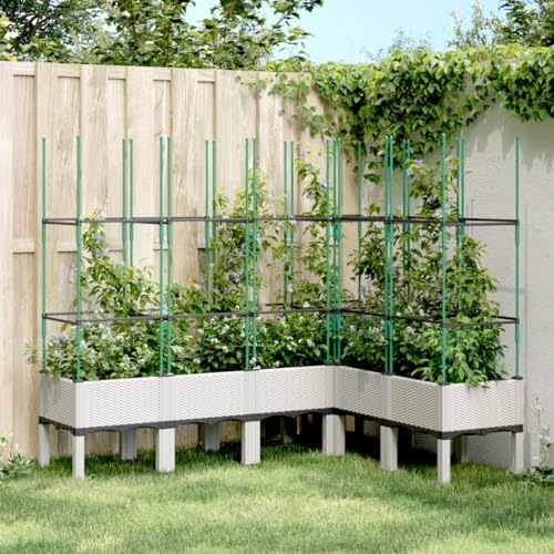 Higsose Jardinera para terrazas con enrejado, 160 x 120 x 142,5 cm, polipropileno, para balcón, bancal de cultivo, jardinera, jardinera, jardín, bancal de plantas, color blanco