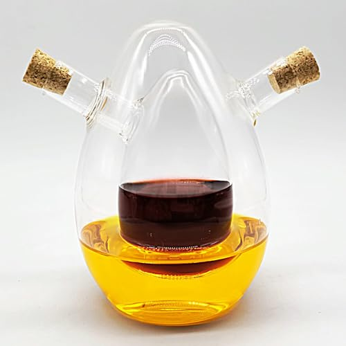 Stilvoller 2-in-1 Essig- & Ölspender aus Glas mit Korken | Schöne Verpackung ideal als Geschenk | Essigspender | 2in1 Essig- & Ölflasche | Ausgießer | Platzsparend 150 ml für Essig & 400 ml für Öl