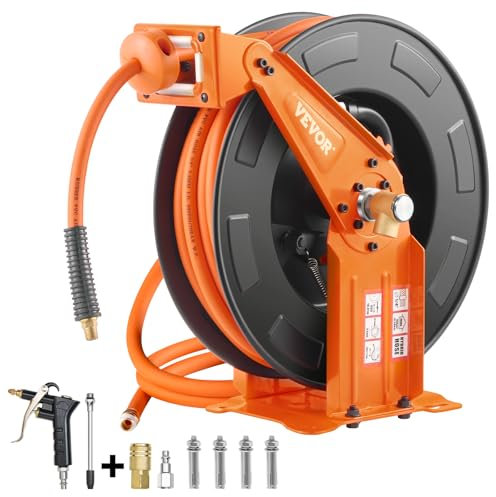VEVOR - Retractable Air Hose Reel with Dual Arms, Hybrid Air Hose 3/8 x 65' Max 300 PSI, 5' Leaded Air Compressor Hose Reel, Bracket