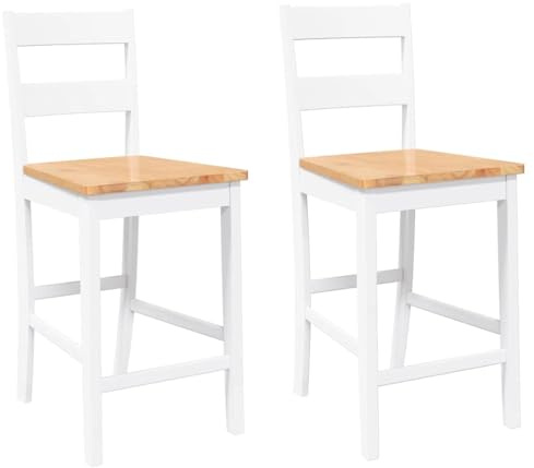 vidaXL Tabourets de Bar 2 pcs Blanc Bois Massif d'hévéa, Chaise, Chaise de Bar de Cuisine, Chaise de Restaurant, Chaise de Bar de Petit-déjeuner
