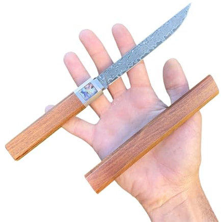 Obespina Couteau Style Japonais Lame Fixe Acier Damas noir Manche Bois Stabilisé Insert Nacre abalone Collection Custom Cadeau Homme Suminagashi VG10 fine tranchant rasoir camping
