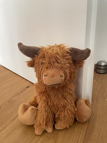 Khevga Fabric Doorstop – Highland Cattle Door Holder, 1 kg, 23 cm Tall, Rustic Animal Design, Brown Decorative Door Stopper for Living Room, Office or Children’s Room, Sturdy & Stable