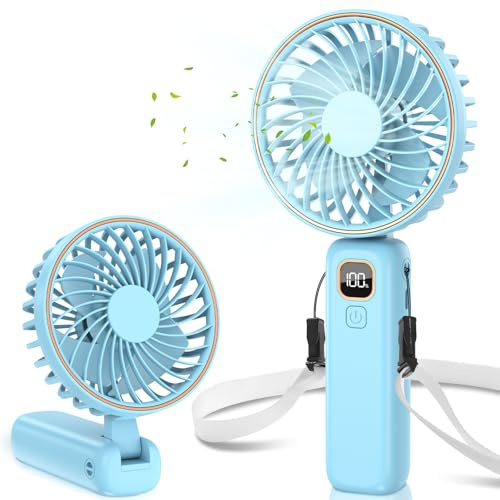 POIFL Ventilador Portatil, Mini Ventilador De Mano, Recargable Por Usb, Con 6 Velocidades, Ultra Silencioso, Plegable, Adecuado Para El Hogar, La Oficina, El Dormitorio y Viajes Al Aire Libre（Azul）