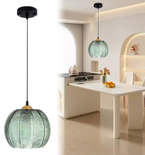 KOSHSH Hängelampe Pendelleuchte 3 Flammig,Hängelampe Esstisch mit Grün Glas,E27 Modern HöHenverstellbar Pendellampe,für Wohnzimmer Küche Schlafzimmer Flur (1Pack 9.8IN)