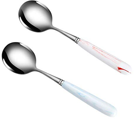 Msuiiixcccc Stainless Steel Soup Pot Stainless Steel Soup Spoon Ice Tea Spoon with Ceramic Handle 7 08 inch Set of 2 Professional Pots/Soup Pots (Color: D)