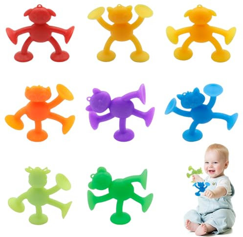 Zyluniy Saugnapf Spielzeug Kinder, 8 Stück Niedliche Tierische Saugnapf Tiere Set, Sensorik Reise Spielzeug, Badewannen Spielzeug, Badespielzeug aus Silikon für Baby & Kleinkinder