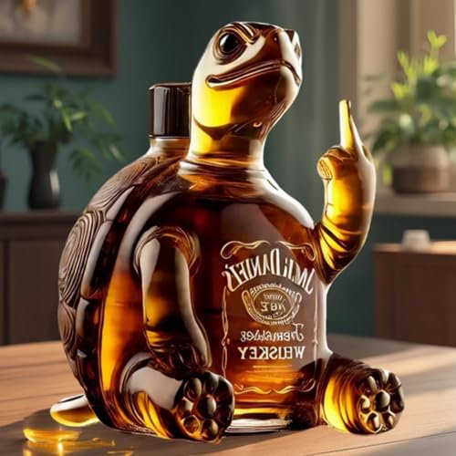 Art Statue, Diaosi Turtle Whiskey Decanter Hand Blown Lead-Free Decanter, Animal Glass Sealed Jar, Bottle Decoration Personalized Gift for Men, Dad, Husband, Fun Bar Deco