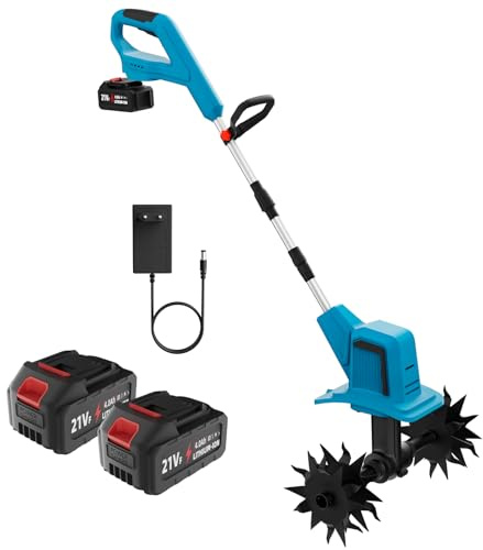 Motobineuse Électrique sans Fil 500W Brushless, Motoculteur sur Batterie avec 2 x 4.0Ah, 4 Fraises (Largeur 20cm/Prof 15cm), Bineuse Électrique Léger pour Potager, Jardin et Mauvaises Herbes