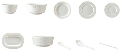 Vajilla de cerámica bajo Cubierta de Color sólido, Relieve Simple para Uso doméstico - Juego de 40 Piezas para 6 Personas, Olla para Sopa (6 Personas comen 39 tazones de
