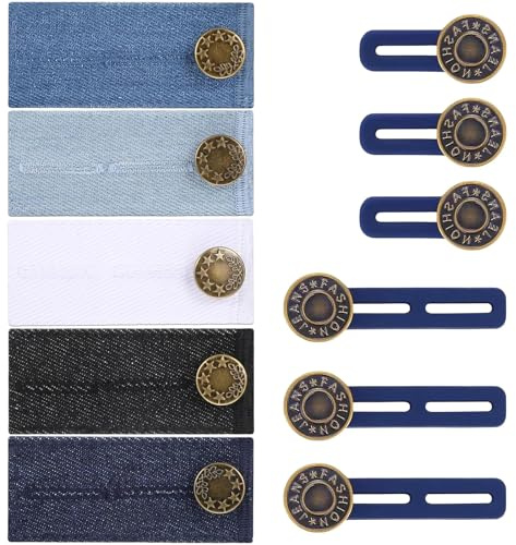 11 extensiones de botones para pantalones, extensión de cintura para pantalones, botones para pantalones, cintura ajustada, botón de pantalón, extensión de ojal, botones de extensión, botones
