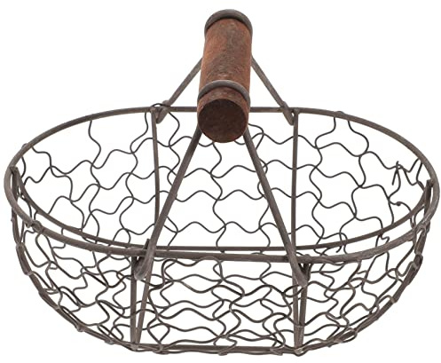 ABOOFAN Corbeille à Fruits Multifonctionnelle en Fer Poignées en Bois, Grosse Capacité, Résistante la Rouille, Cuisine Maison